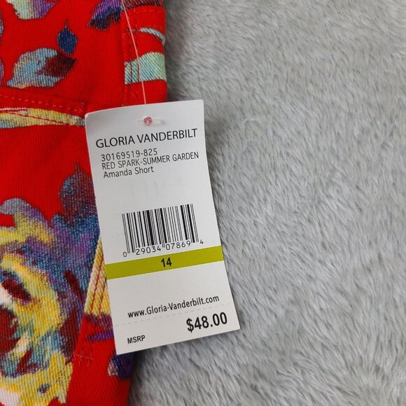 Gloria Vanderbilt Amanda Red Purple Floral Denim Size 14 Average Jean Shorts NWT - Picture 2 of 10